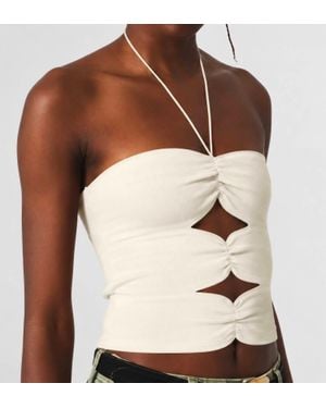 Q2 Knitted Cut Out Tube Top With Halter Tie - Brown