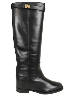 Via Roma 15 Tall Leather Boots With Hook-And-Eye Detail - Black