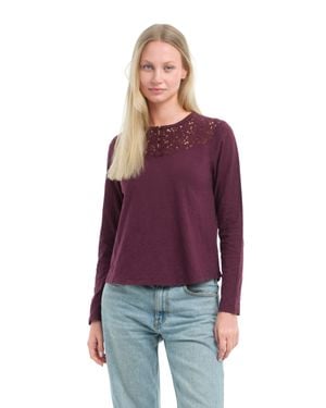 Wilt Lace Yoke Henley Tee - Purple