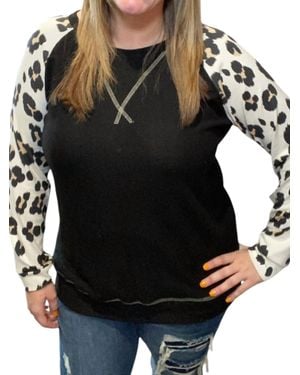 Honeyme Fleece Animal Print Long Sleeve Tee - Black