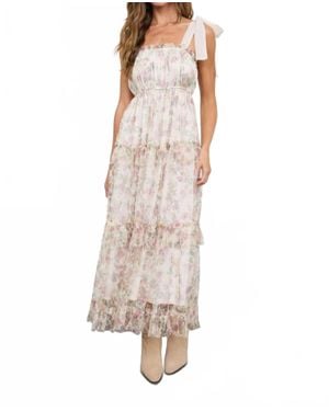 Blu Pepper Floral Chiffon Tie Strap Ruffled Tiered Midi Dress - Natural
