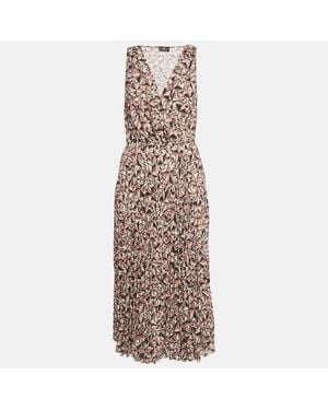 Elisabetta Franchi Printed Crepe Pleat Detail Midi Dress - Natural