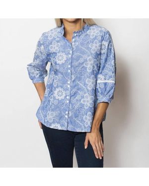 Sno Skins Embroidered Collarless Button Top - Blue