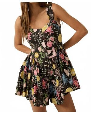 Promesa Tropical Floral-Print Tiered Sleeveless Romper - Black