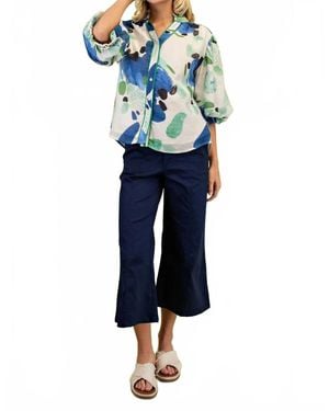 Gigio Printed Blouse With Gathered Balloon Sleeves - Blue