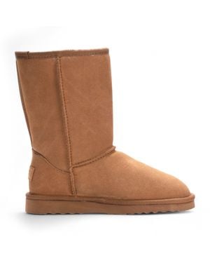 Infinity Leather Genuine Sheepskin Suede Slip-On Ankle Winter Boots - Brown