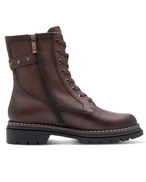 TMRS Tamaris Fashion Leather Lace-Up Zip Combat Ankle Boots - Brown