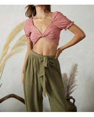 Endless Blu. Tina Twist Front Crop Top - Green
