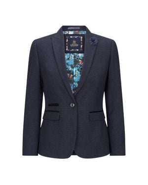 Oliver Tweed Infinity Leather Tailored Fit Tweed Check Blazer Wool Jacket - Blue