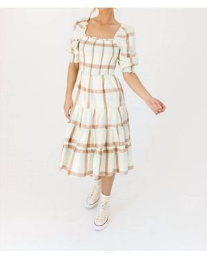 Storia Plaid Smocked Midi Dress - Natural