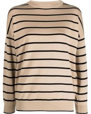 Lorena Antoniazzi Knit Choker Sweater With Relaxed Fit And Ribbed Details - Natural