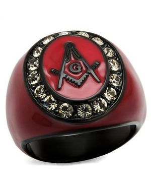 Fashnzfab Ip(Ion Plating) Stainless Steel Ring With Top Grade Crystal - Red