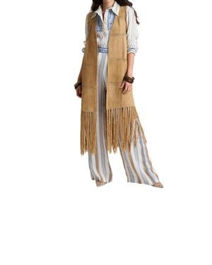 PHO® Firenze Tan Eco Suede Fringe Long Vest - White