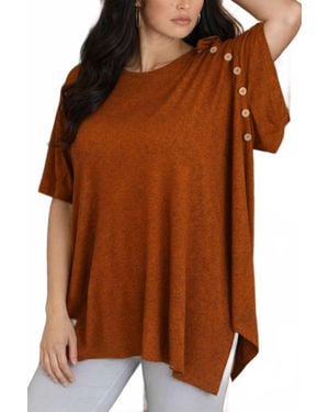 French Kyss Relaxed Button Detail Poncho - Brown
