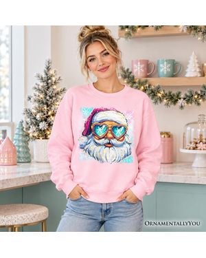 OrnamentallyYou Merry Christmas Santa Wearing Sunglasses Retro Christmas Sweater - Pink