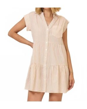 Cozy Co. Stripe Cap Sleeve Tiered Button Down Mini Dress - Natural