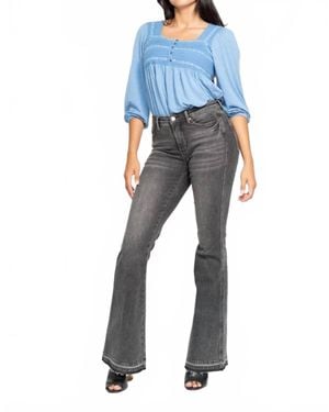 Judy Blue Mid Rise Tummy Control Release Hem Flare Jeans - Blue