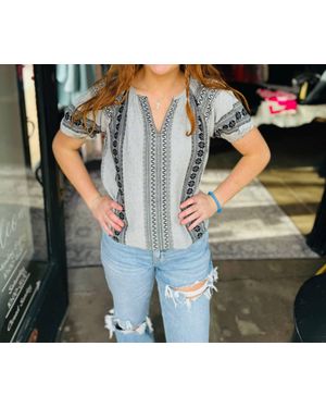 Ivy Jane Jacquard Peasant Top - Gray
