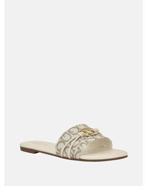 Guess Lynzy Logo Beach Slides - White