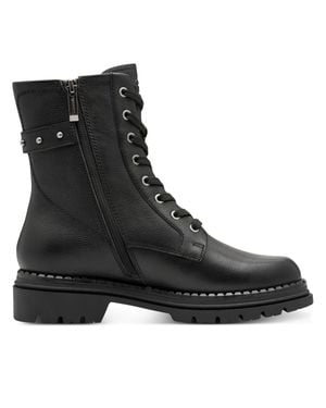 TMRS Tamaris Fashion Leather Lace-Up Zip Combat Ankle Boots - Black