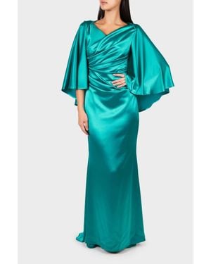 Talbot Runhof Doris Crepe Satin Long Dress - Blue