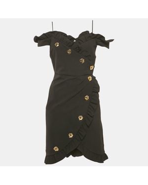 Violante Nessi Crepe Ruffled Wrap Style Mini Dress - Black
