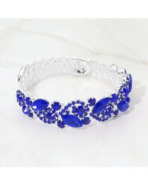 Fashnzfab Marquise Stone Cluster Crystal Adjustable Evening Bracelet - Blue
