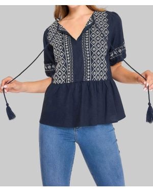 Umgee Embroidered Peplum Blouse - Blue
