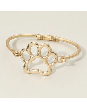 Fashnzfab Hammered Metal Open Paw Accent Hinged Bangle Bracelet - Metallic