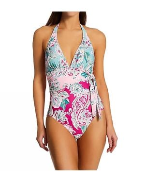 Carmen Marc Valvo Paisley Scarf Tie One Piece Swimsuit - Multicolor