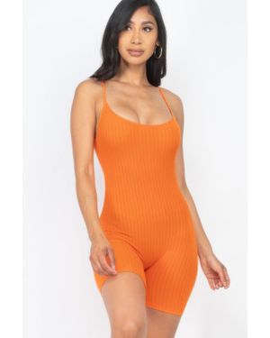 TRUEDAMES Ribbed Bodycon Romper - Orange