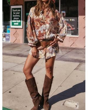 Spell Volcano Goddess Mini Shirt Dress - Brown