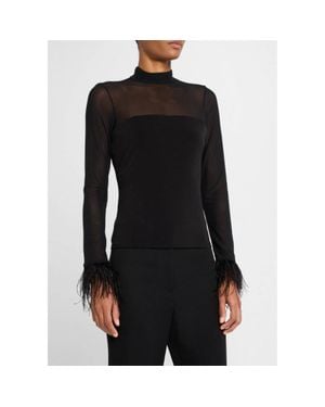 Cinq À Sept Feather Trim Shantel Top - Black