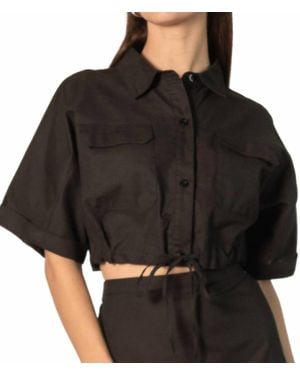 Before You Collection Linen Cropped Top - Black