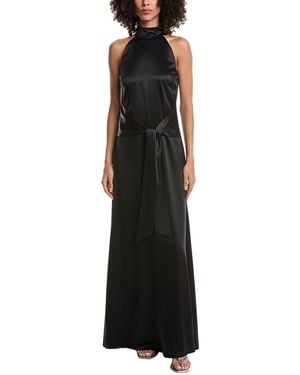 Toccin Jocelyn Tie Front Silky Satin Maxi Dress - Black