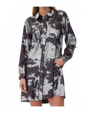 Jodifil Metallic Tie-Dye Shirt Dress - Gray