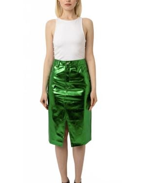 Amy Lynn Lupe High Waist Metallic Knee Length Skirt - Green