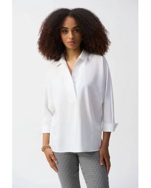 Joseph Ribkoff V-Neck Poplin Boxy 3/4 Sleeves Shirt - White