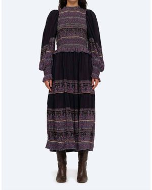 Sea Adella Print Long Sleeve Smocked Dress - Black