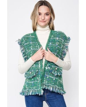 TRUEDAMES Plaid Tweed Vest - Green