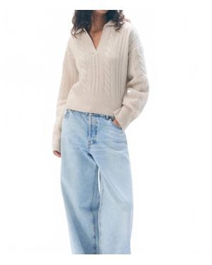 White + Warren Cashmere Cable Longsleeve Polo - Blue