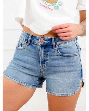 Risen Katie High-Rise Denim Hem Shorts - Blue