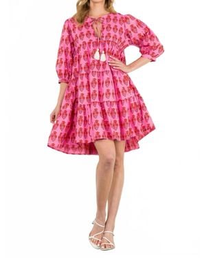 Thml Katie Block Print Long Sleeve Floral Dress - Pink