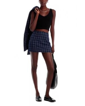 French Connection Window Pane Check Mini Skirt - Blue