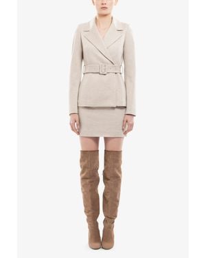 Saiid Kobeisy Ivory Tailored Jacket With Matching Wide Belt - Natural