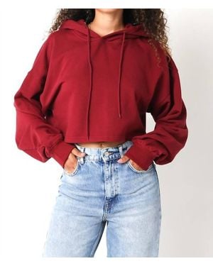 Olivaceous Long Sleeve Pullover Crop Hoodie - Red