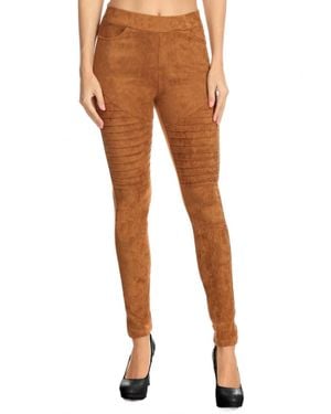 Yelete Textured Faux Sude Pants - Brown