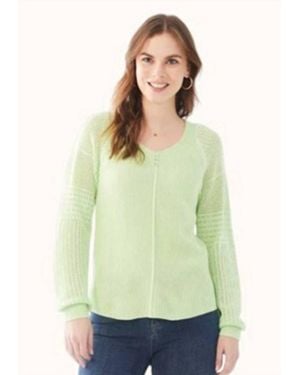 Fdj Long Pointelle Sleeve V-Neck Sweater - Green