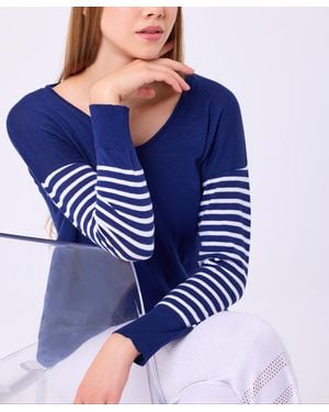 French Kyss Stripe Sleeve Top - Blue
