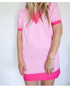TCEC Eloise Contrast Trim Puff Sleeve Mini Dress - Pink